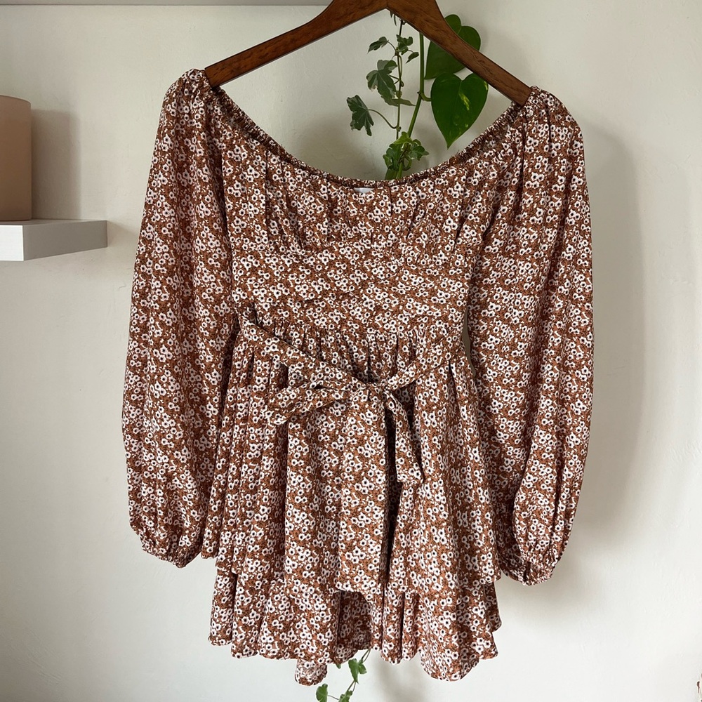 Princess Polly Brown Floral Smocked Romper Dress